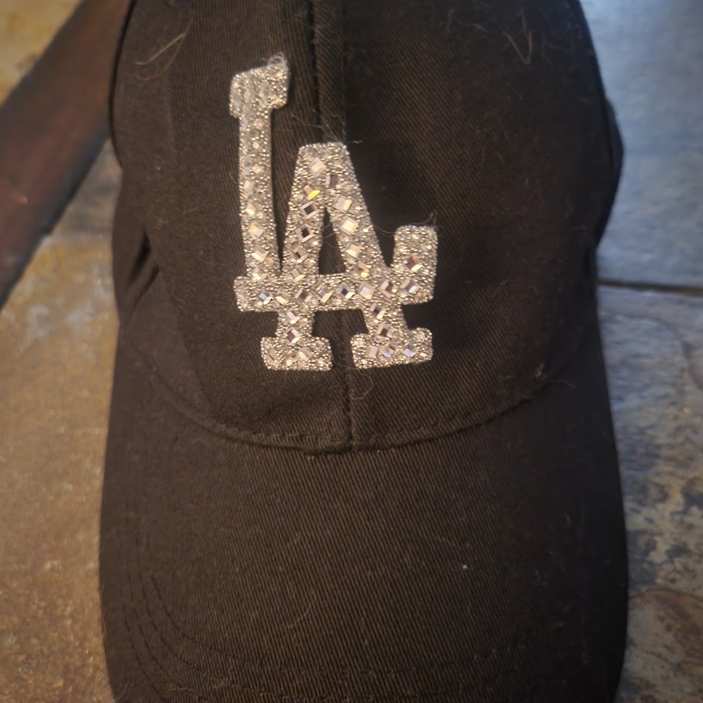 Black Rhinestone LA Baseball Cap - Women's Hat
